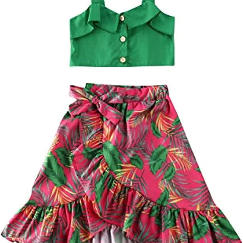 Amazon Green and Pink Kids Dress Set